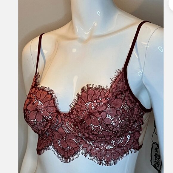 FOR LOVE AND LEMONS Loucette Lace Burgundy Red Underwire Bra M - Picture 6 of 14
